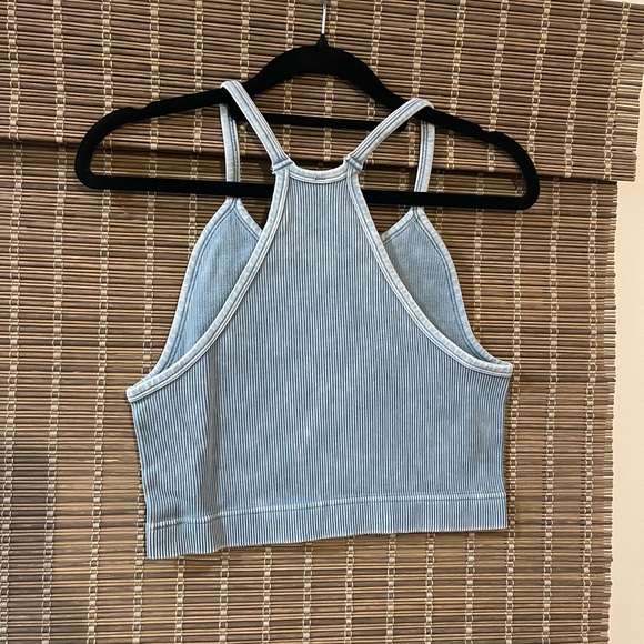 NEW!!  Zenana Blue Ribbed Cropped Tank Top - Picture 2 of 2